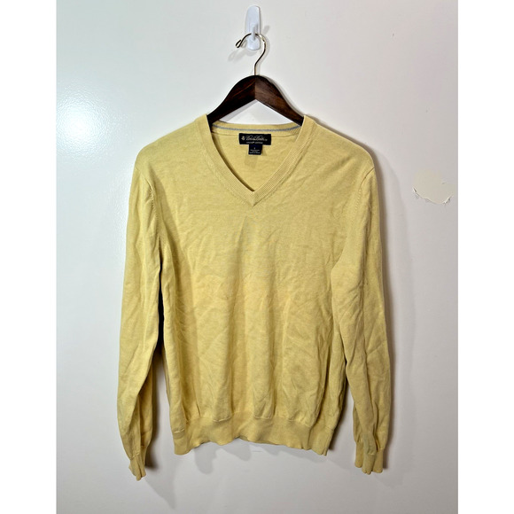 Brooks Brothers Supima Cotton Men’s Sweater Size L Butter Yellow Business Preppy - Picture 1 of 7